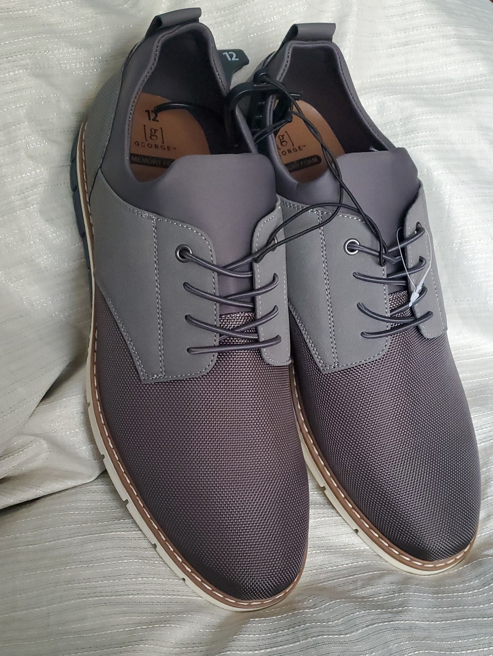 George Men's Gray Oxford Elastic Lace Slip On Shoes